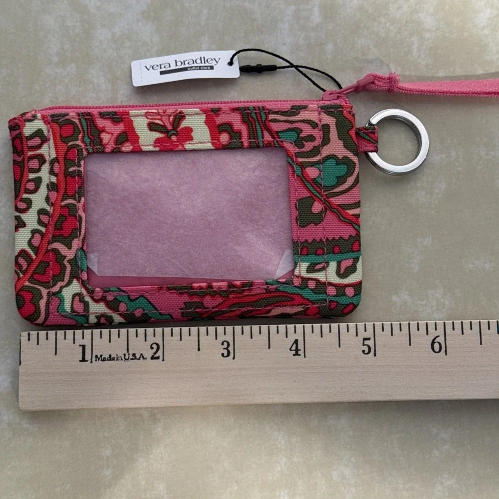 Vera Bradley Women's Coin Purse Floral  Zip Top ID Holder Keychain Pink NWT